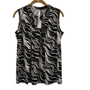 NY Collection Women's Animal Print Tank Top Black/White Polyester Size Small